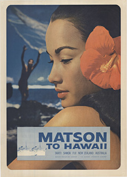woman, swimmer, cruise ship, matson ship, original poster, linen backed