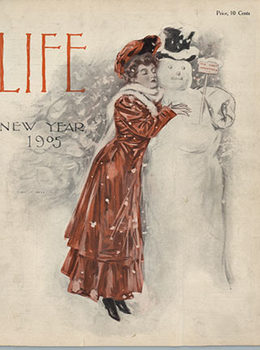 Life Magazine, snowman, woman, New Year's Day, 1905