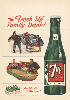 7up, family bowling, ice skaers, snow, linen backed,