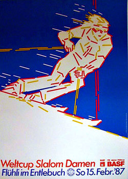 Original ski poster for the World Cup Slalom Damen (Women's) pm 15 Feb/ 1987.
<br>Linen backed.