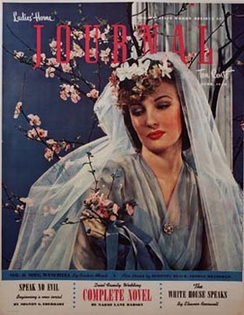woman in a wedding gown, cherry blossoms,. Linen backed poster, origiinal