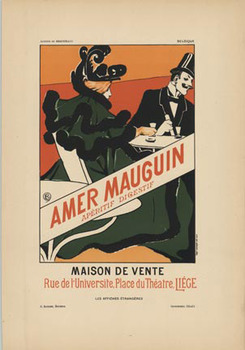 Amer Mauguin, Chaix printer, Jules Cheret, turn of the century, art nouveau, woman and man at a bistro table, French poster, Maison de vente