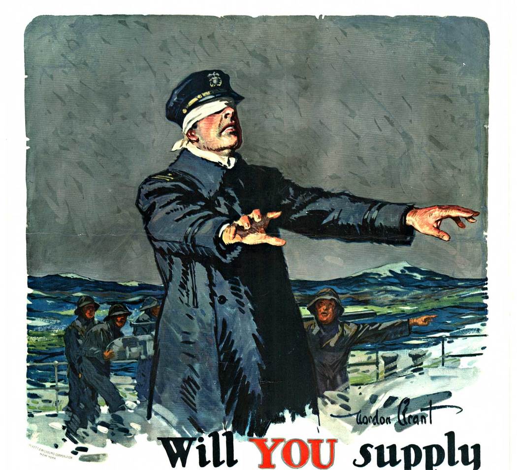 Original WW1 poster, linen backed. Good condition, rare American WW1 antique military poster:.B+ <br>Will you supply EYES for the NAVY?