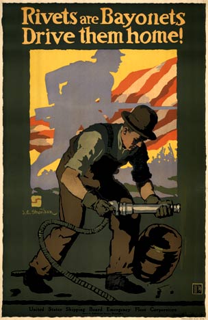 Original military poster: Rivets are Bayonets -- Drive them home! <br>Published Thomsen-Ellis Co., Philadelphia. Artist: John e. Sheridan.