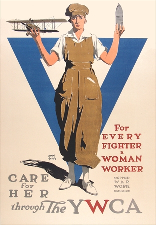 original poster, airplane, bobm, war poster, ww1, world war 1, woman worker, ywca