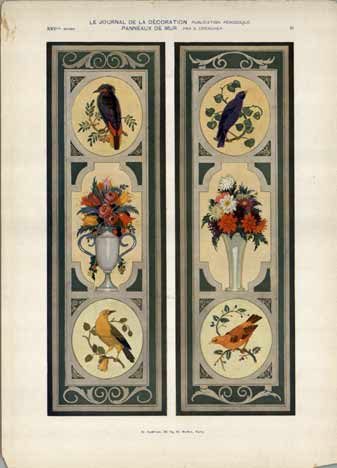 floward patterns with birds, turn of the century, Le Journal de la Decoration, Panneaux de Mur