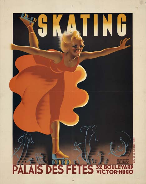 girl on roller sakes, original poster, French poster, linen backed.