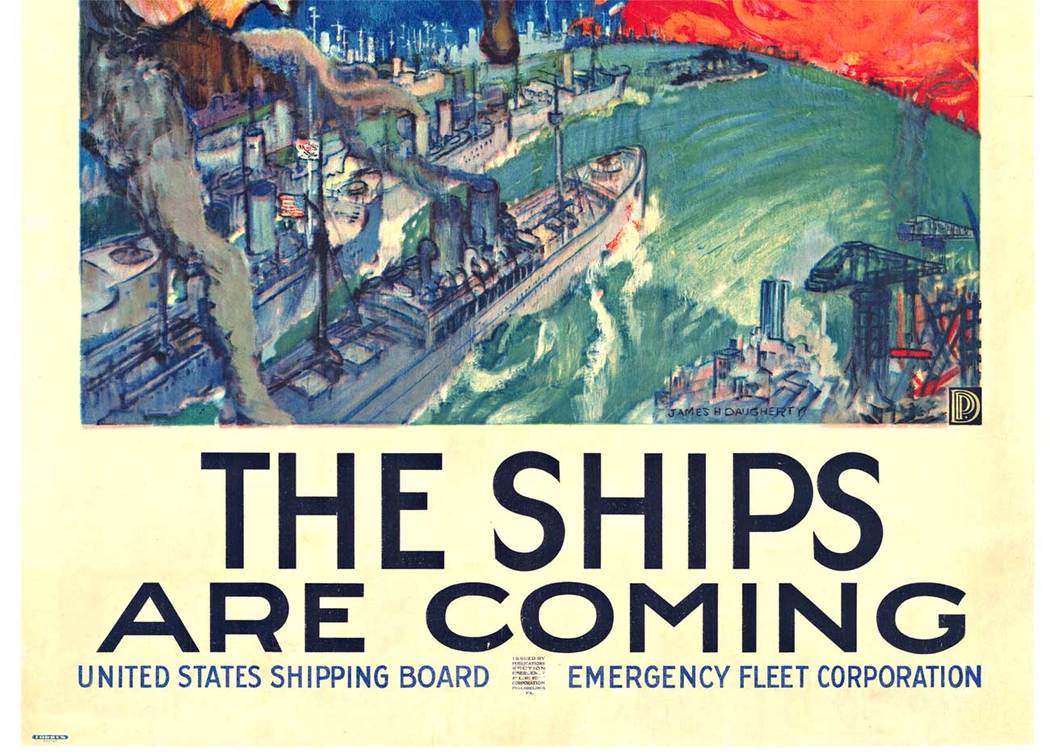 easgle, shkips, colorful coean, docks, original military poster,