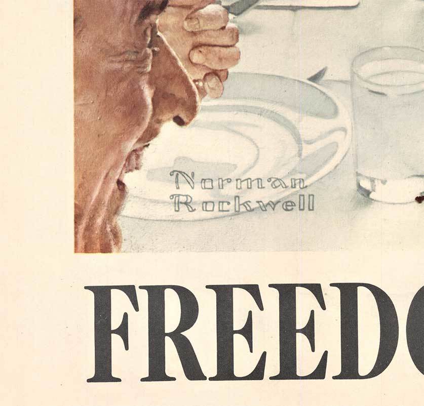 thansgiving dinner scene, family at dinner table, original WW2 poster, linen backed