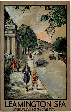 art deco design, people on the side walk,cars in the street, trees. Rare poster, original poster, British, U.K. English.