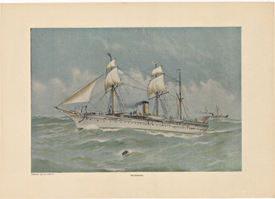 A ship on the open sea printed in 1901 so it's pretty damn old.