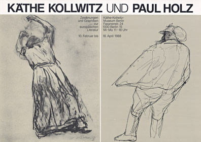 horizontal exhibition poster, linen backed, drawing of a womand and man