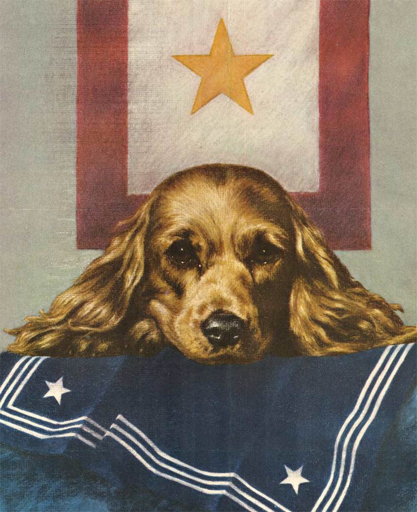 dog with its head on a sailors uniform, someone talked WWII original poster, linen backed.