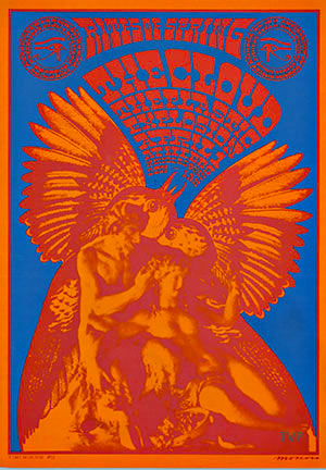 CLOUDS (Scottish Rock Band) Original & Vintage Victor Moscoso designed Concert Poster featuring Clouds and The Plastic Explosion. This poster is # 11 in the Neon Rose Series. Venue: Webb's, Stockton, California. Dated: April 1, 1967. Artist: Victor Moscos