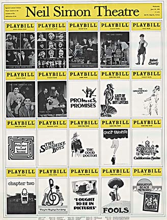 Origiinal Neil Simon Theatre poster. The poster features various playbill covers combined to create a larger version format poster featuring some of the best known plays at this theatre.