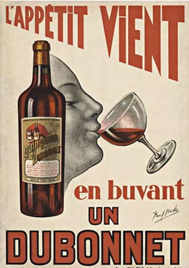 face with a glss drinkiing Dubonnet, rre poster, linen backed