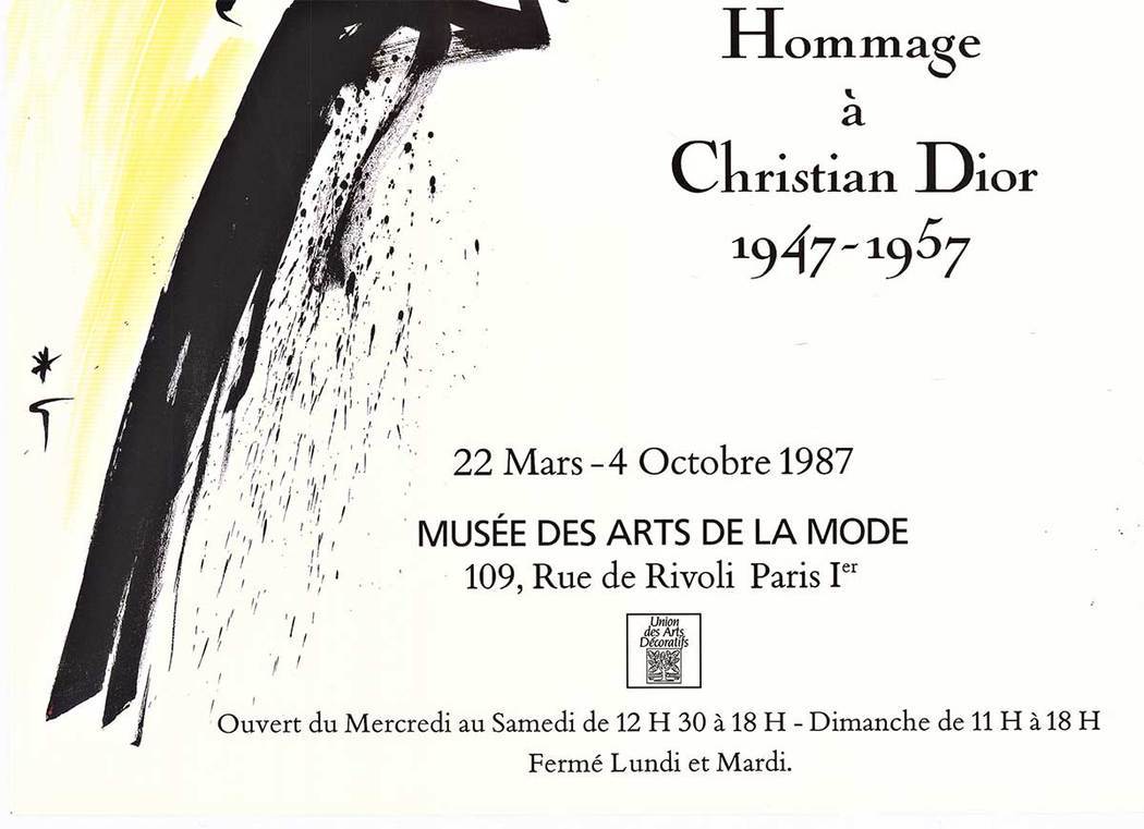 Original vintage French poster: Christian Dior Homage. (Homage à Christian Dior) <br>Artist: Rene Gruau. Mint condition Original. Linen backed. <br> Size: 15.75" x 24" Very fine condition; ready to frame. <br>Homage to Christian Dior <br>1947-