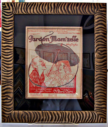 Pardon Mam'zelle - Mistinguett <br> <br>Framed. Original Pardon Mamzelle song sheet from 1923. . The grand success of Mistinguet and Saint-Granier. <br>Words by Jacques Charles and music by Ch. Borel-Clerc. Tax tamp in lower right corner. <br>Featur