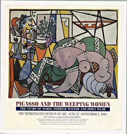 Picasso and the Weeping Woman exhibition poster, linen backed. Modern art design.