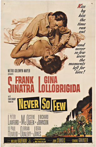 Frank Sinatra and Gina Lollobrigida star in an MGM production Never So Few.