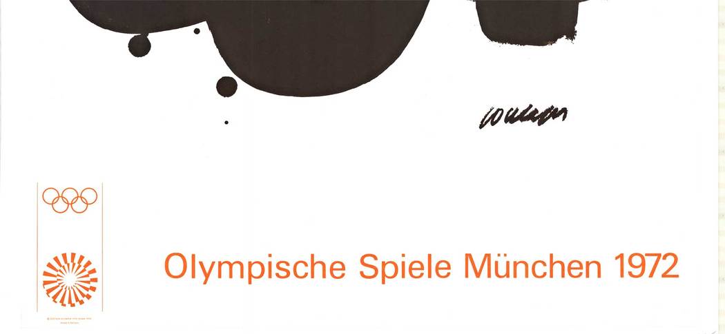 Original 1972 Munich (Germany) Olympics Art poster. In addition to the regular sports designs, a limited number of designs were created as Olympic Art posters. Linen backed. Excellent condition. Abstract design <br>Olympische Spiele Munchen 1972.