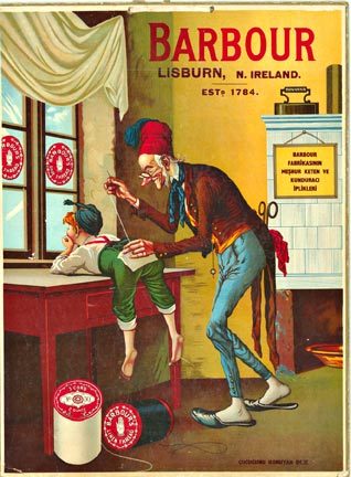 Barbour, Stone Lithograph, Sewing, Man and boy, Tailor, Original Vintage Poster