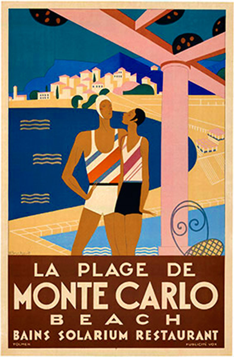 Original poster: La Plage de Monte Carlo (The Beaches of Monte Carlo). Artist: Michael Bouchaud.