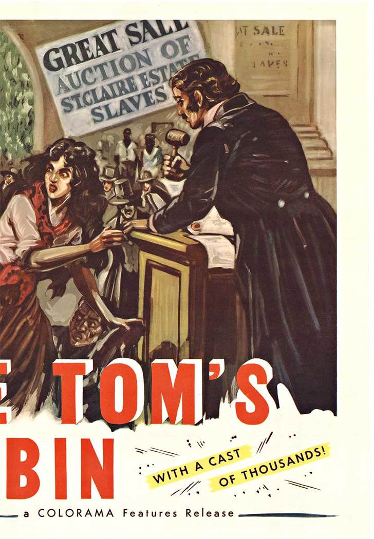 Uncle Tom's Cabin. Half Sheet; linen backed rereleased 1958 poster. The greatest human drama ever filmed! A cast of thousands! Told by Raymond Massey. A colorama Features Release. <br>The ever-mounting Civil Rights movement of 1958 prompted 