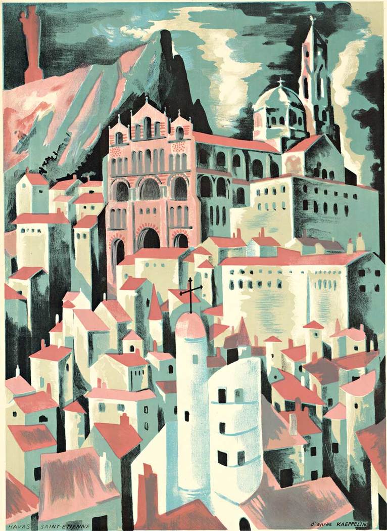 old city of Le Puy, French poster, original, linen backed, fine condition