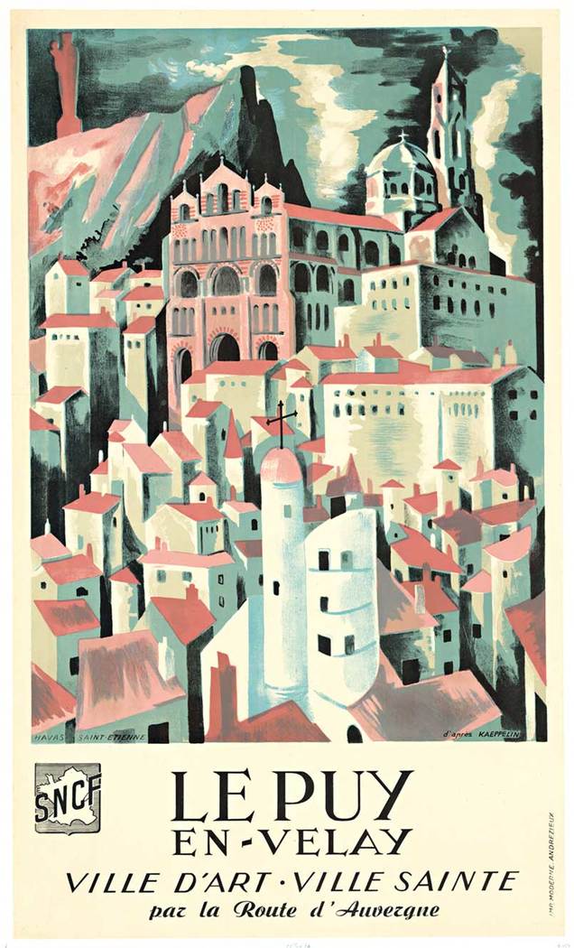 old city of Le Puy, French poster, original, linen backed, fine condition