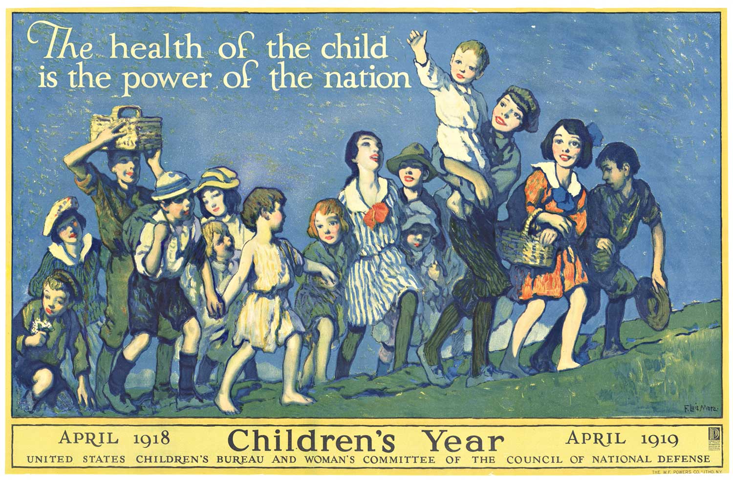 children playing, field, horizontal, original poster, children's health