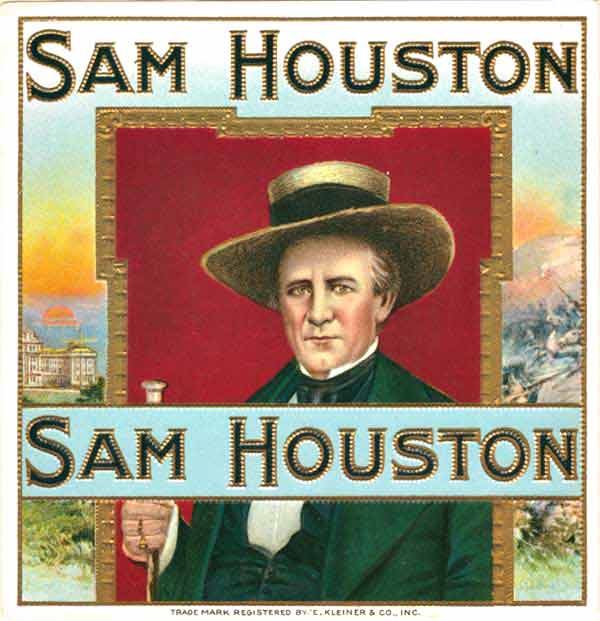 Anonymous Artists - Sam Houston cigar box label - embossed lithograph - 4.25 x 4.5