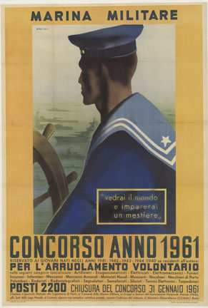 Italian poster with a sailor at sea. Join the Navy poster, linen backed, original poster