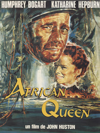 Excellent condition, Linen backed original re release of African Queen in the large 47 x 60 French size. Stars: Humphrey Bogart, Katharine Hepburn and Robert Morley. Director: John Huston. <br>In Africa during WW1, a gin-swilling riverboat owner/ca