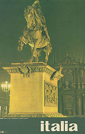 satue of a person on a horse, Piazza S. Carlo. Emanuele Filberto.