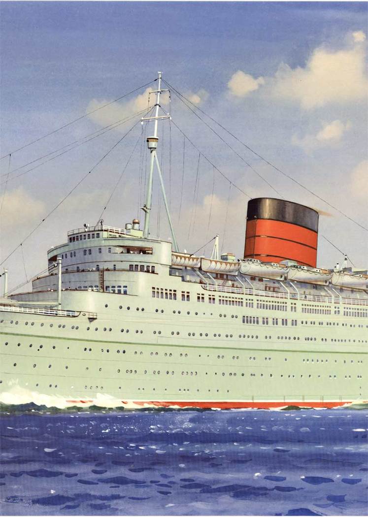 C. E. Turner, R. S. M. Caronia Cunard Line, Orginal Vintage Print, Lithograph, Mint Green Ship, Ocean, Cunard Line, Ocean Liner, Travel, Green Goddess, Cunard White Star, England, Princess Elizabeth