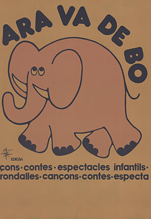 Elephant is more pink and lighter brown/tan tone background and blue/black lettering.