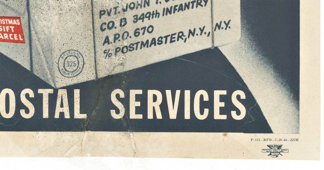 2 military men, box, WWII poster, linen backed, original