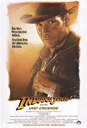 Indiana Jones and the Last Crusade, original movie poster, pre-release, Drew Stuzan artist, linen backed, ready to frame, authentic movie poster.