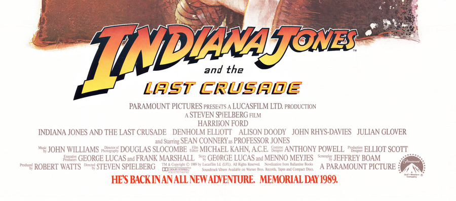 Indiana Jones and the Last Crusade, original movie poster, pre-release, Drew Stuzan artist, linen backed, ready to frame, authentic movie poster.