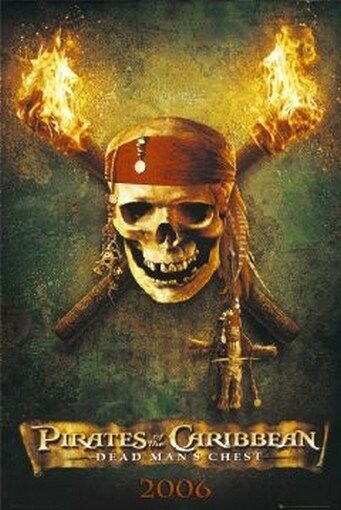 pirate skull, flaming torches, original movie poster, fine condition.