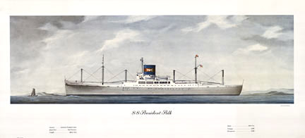 Harold Sterner, S. S. President Polk, Lithograph, Ship, Ocean, Orginal Vintage Print, World War 2, San Francisco