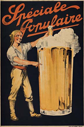 man with huge mug of beer, linen backed, original poster, Belgium