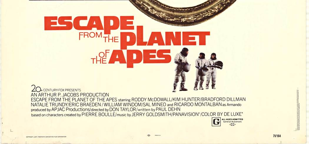Escape from the Planet of the Apes <br>Original printer's proof in the 30 x 40" thicker paper movie poster for Escape from the Planet of the Apes. Rolled. Very good condition. <br> <br> <br>ESCAPE FROM THE PLANET OF THE APES Cast Overview: <br>Roddy