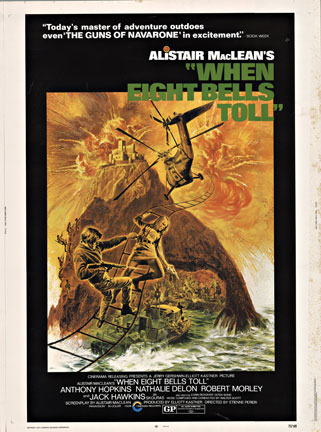 Original printer's proof 30 x 40 When Eight Bells Toll from 1971. Rolled. <br>WHEN EIGHT BELLS TOLL Cast Overview: <br>Anthony Hopkins .... Philip Calvert <br>Robert Morley .... Uncle Arthur <br>Nathalie Delon .... Charlotte <br>Jack Hawkins .... Sir An