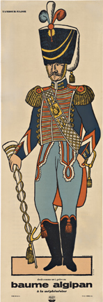 Published by Baume Algipan in France. The 'drummer' in early military costume. Printed in France. This is part of a series of these military costumes printed by the Baum Algipan company.