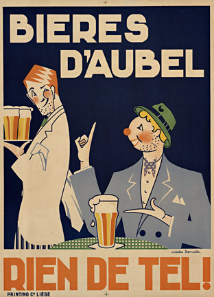 2 men, one waiter, one drinking beer, French orignal poster, linen backed, excellent condition.