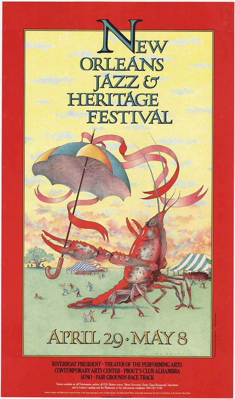 umbrella, lobster, beach tent, jazz poster, linen backed, original poster, antique posters