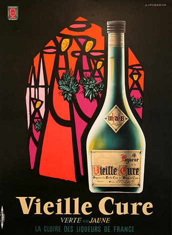 Original Vieille Cure linen backed liquor poster. Artist: J. Jacquelin. <br>Size: 47" x 63". C. 1950's. Archival linen backed original; ready to frame and hang. Fine Condition. #originalposter @thevintageposter