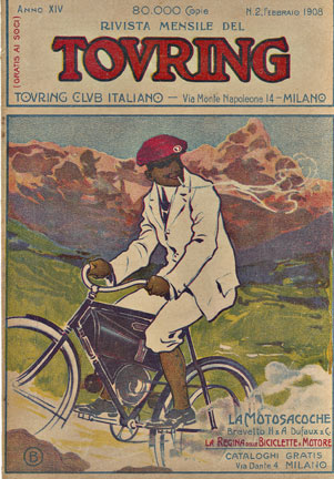 man on a bicycle, smoking, mountains, linen backed, 1906